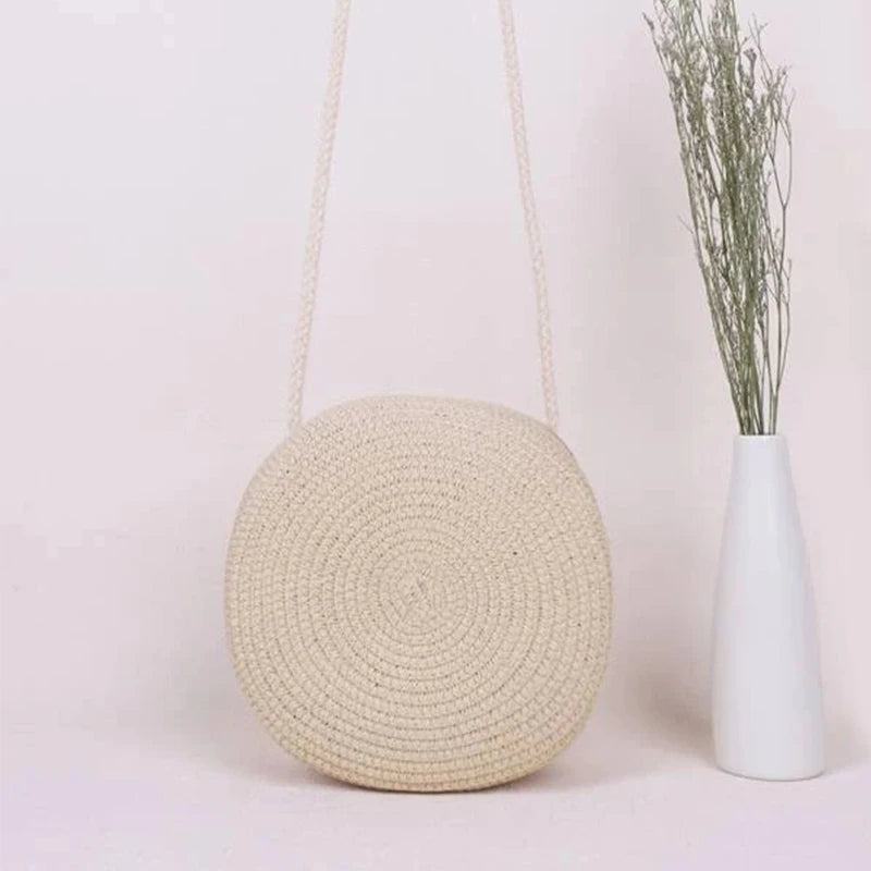 Minimalist Straw Bag Round Crossbody Purse Women Shoulder Vocation Style Handbag SuperFye orage SuperFye