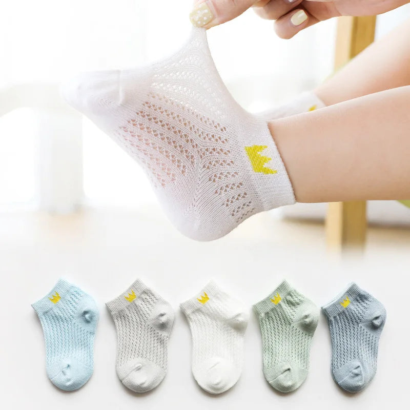 5 Pairs/Lot Children Socks Boy Girl Baby Fashion Cotton Solid Wild Soft Cozy Breathable For 1-12Y Summer Kids Casual Mesh Socks SuperFye F19902 / 9-12Years (XL) SuperFye