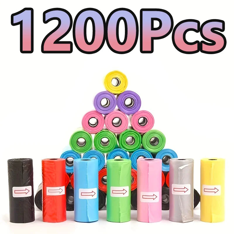 1200pcs Random Color Cartoon Paw Graphic Dog Poop Bags Pet Poop Bags Leak-Proof Dog Waste Bags For Pet Supplies SuperFye Blue / 40 rolls 600 bags SuperFye