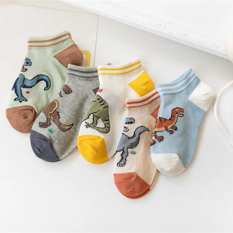 5 Pairs Boy's Dinosaur Pattern Socks Comfortable Breathable Casual Soft Kids Socks SuperFye S 1-3Y 11-14cm SuperFye