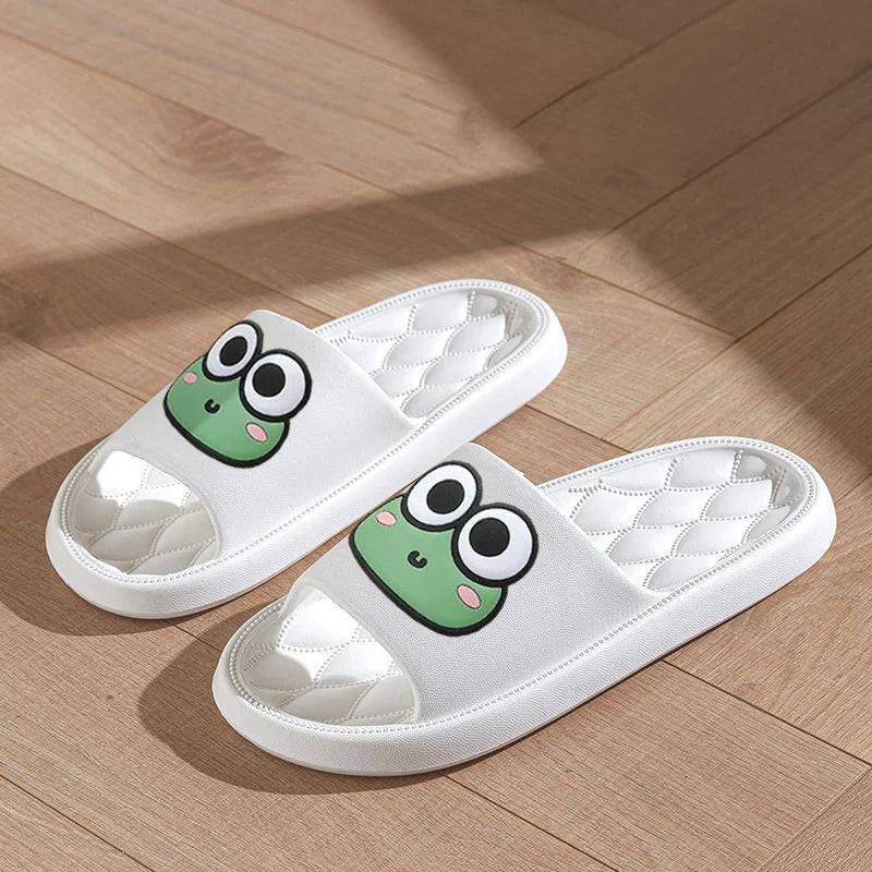 Summer Beach Slides Bathroom Anti Slip Slipper Non-Slip Home Flip Flops Cartoon Frog Soft Sandals SuperFye White / 42-43 SuperFye