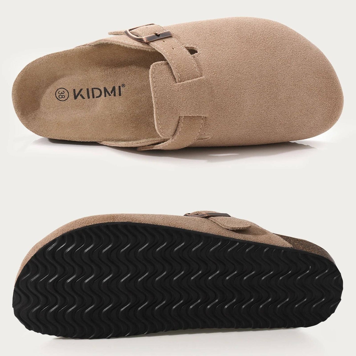 Comwarm Fashion Women's Suede Mules Slippers Men Clogs Cork Insole Sandals With Arch Support Outdoor Beach Slides Home Shoes