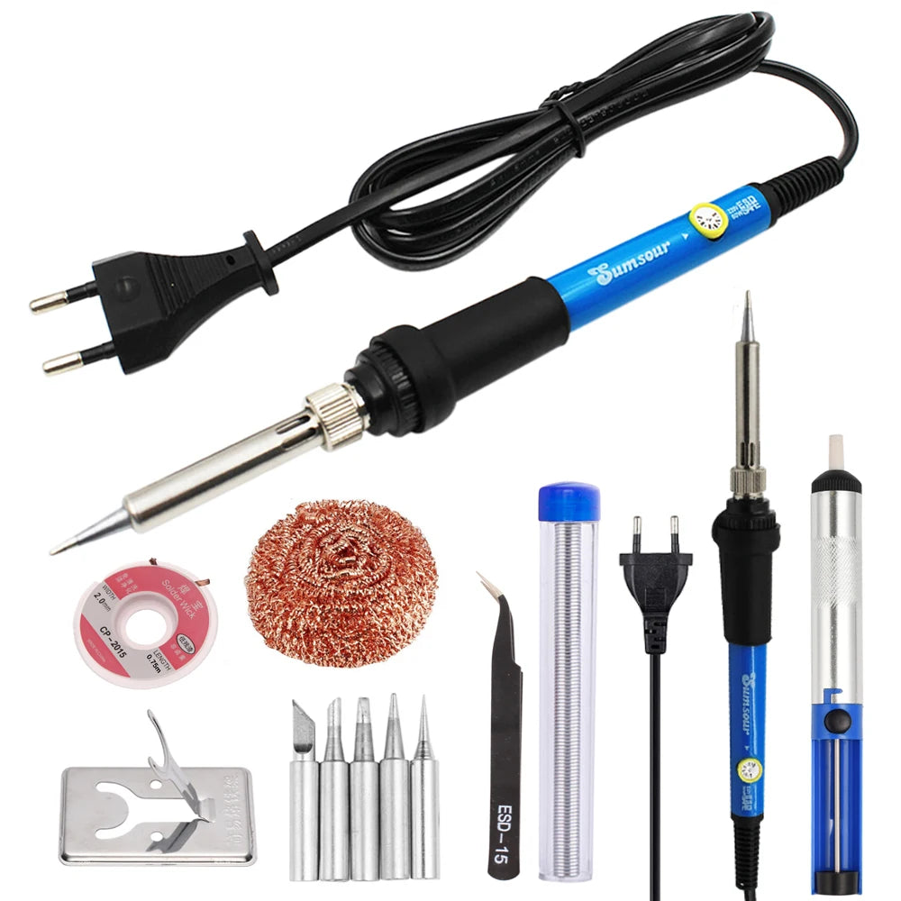 60W/80W Electric Soldering Iron Adjustable Temperature Digital Display Electronic Welding Repair Tools With Solder Tin Iron Tips SuperFye 80W Set-2 / 110V US Plug SuperFye