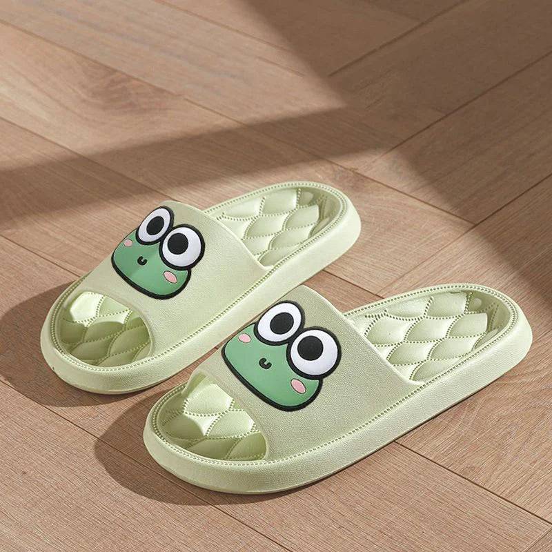 Summer Beach Slides Bathroom Anti Slip Slipper Non-Slip Home Flip Flops Cartoon Frog Soft Sandals SuperFye Green / 42-43 SuperFye