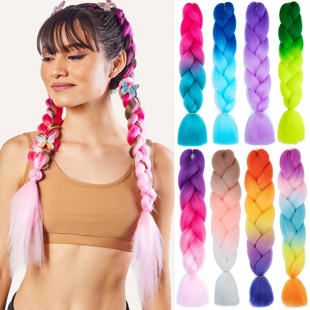 24" Synthetic Yaki Braids Hair kanekalon Ombre Braiding Hair Jumbo Braid Hair Extension For Women Hundreds of colors DIY Hair SuperFye ZITONG-613 / CHINA / 24inches SuperFye