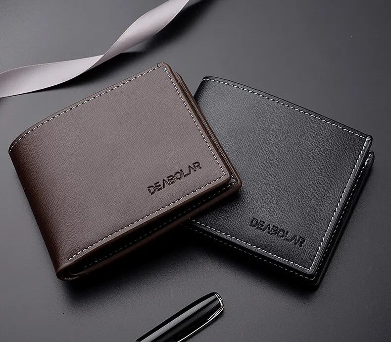 Pu Leather Men Short Wallet Thin Style Folding Young Men Credit Card Holder Wallet SuperFye Black SuperFye