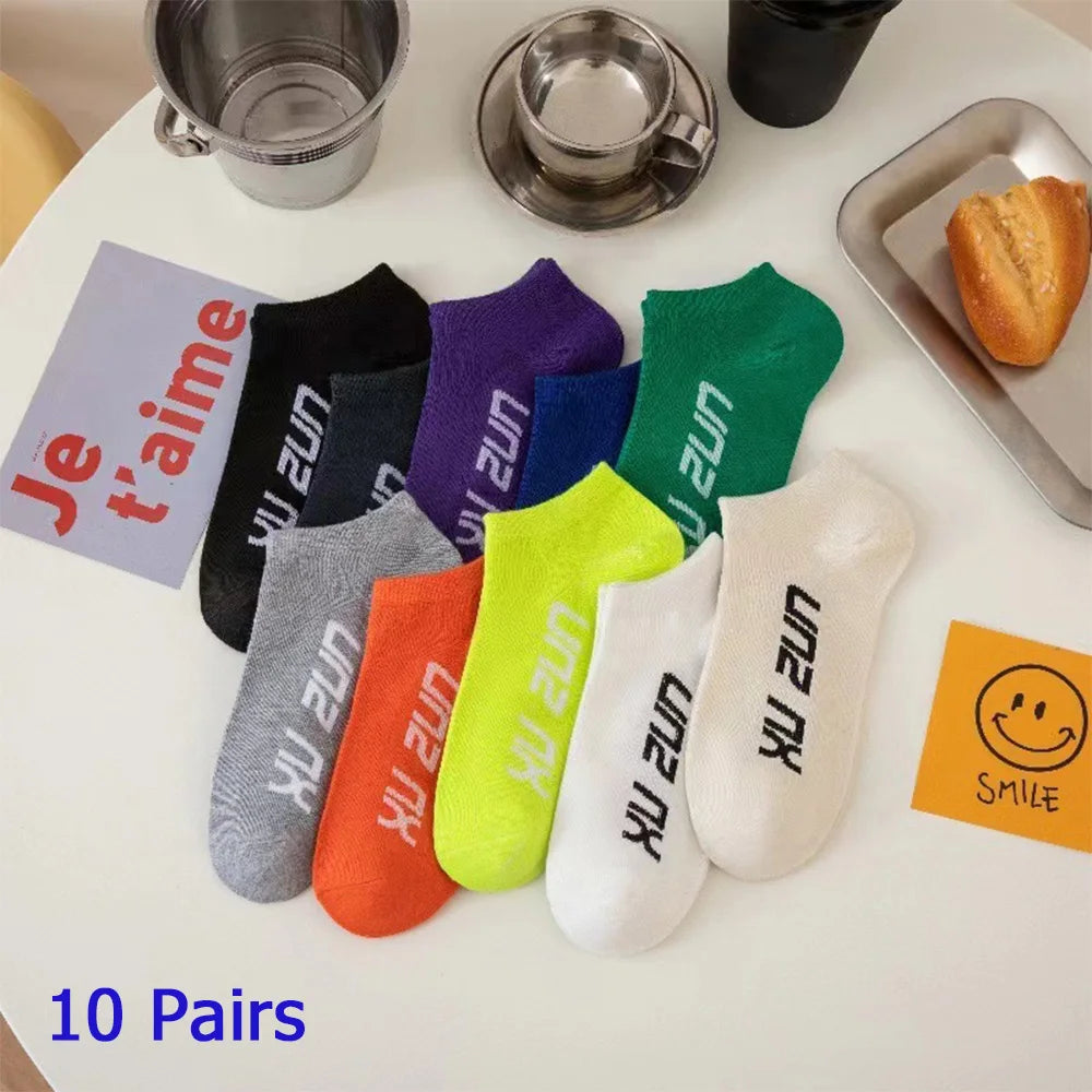 8 Pairs Women/Men Boat Socks Invisible Low Cut Silicone Non-slip Summer No-show Ankle Socks Solid Color Casual Breathable SuperFye 10 Pair Color 10 / One Size SuperFye