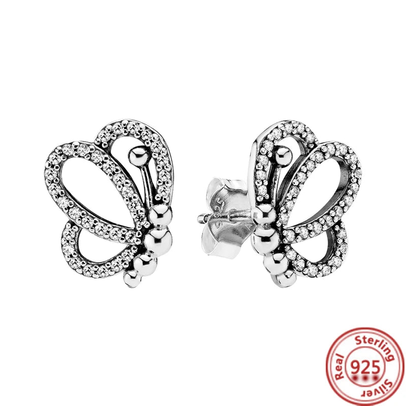 New 925 Sterling Silver Earring Feather Flowers Heart Pavé Infinite Shine Earrings Fit Original Brand Charms Jewelry Gifts Women