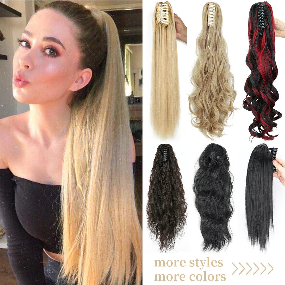 Synthetic Long Straight Claw Clip On Ponytail Hair Extensions 24Inch Heat Resistant Pony Tail Hair piece For Women Daily Party SuperFye W-18 / CHINA / 24inches-60cm SuperFye