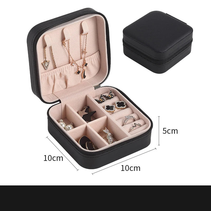 Portable Mini Jewelry Storage Box Travel Organizer Jewelry Case Leather Storage Earrings Necklace Ring Jewelry Organizer Display SuperFye Black SuperFye