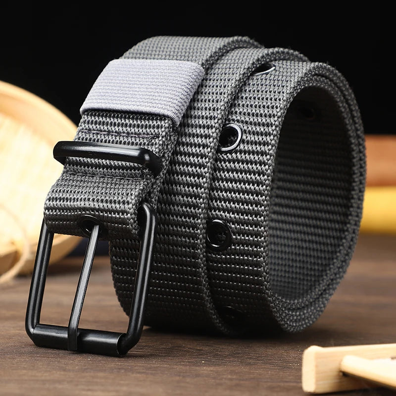 Perforated canvas belt, men's needle buckle belt, student youth Korean version, versatile jeans belt, outdoor, extende belt SuperFye Coffee / 110cm SuperFye