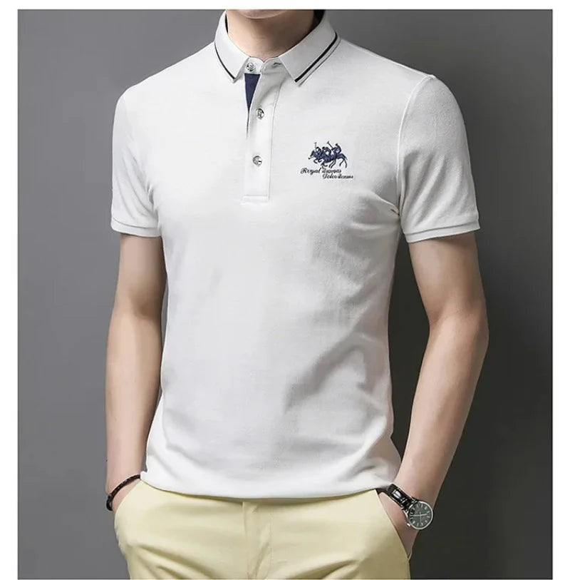 New Summer Korean Embroidered Polo Shirt Men's Luxury Top Casual Lapel Short Sleeve T-shirt Fashion Anti-wrinkle Men T Shirt SuperFye White. / XXXL SuperFye