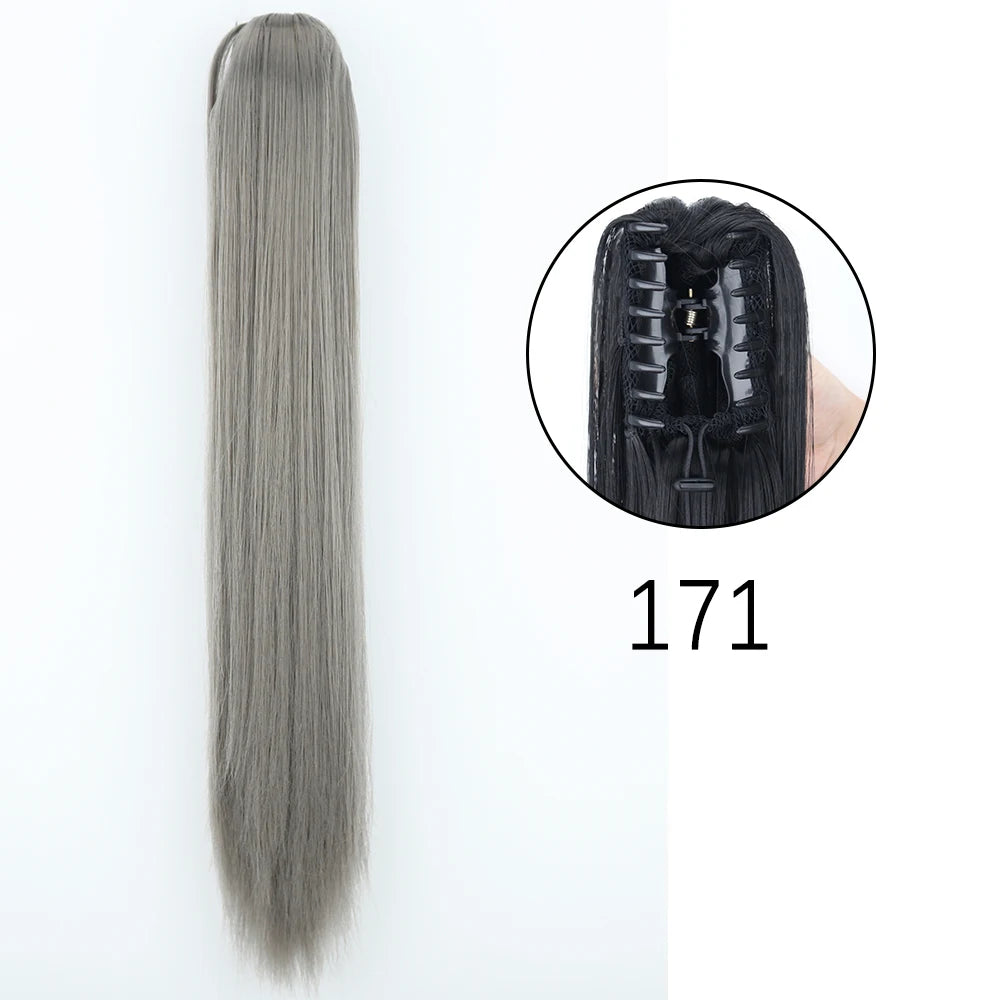 Synthetic Long Straight Claw Clip On Ponytail Hair Extensions 24Inch Heat Resistant Pony Tail Hair piece For Women Daily Party