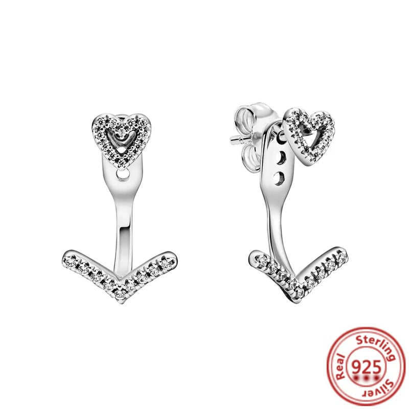 New 925 Sterling Silver Earring Feather Flowers Heart Pavé Infinite Shine Earrings Fit Original Brand Charms Jewelry Gifts Women