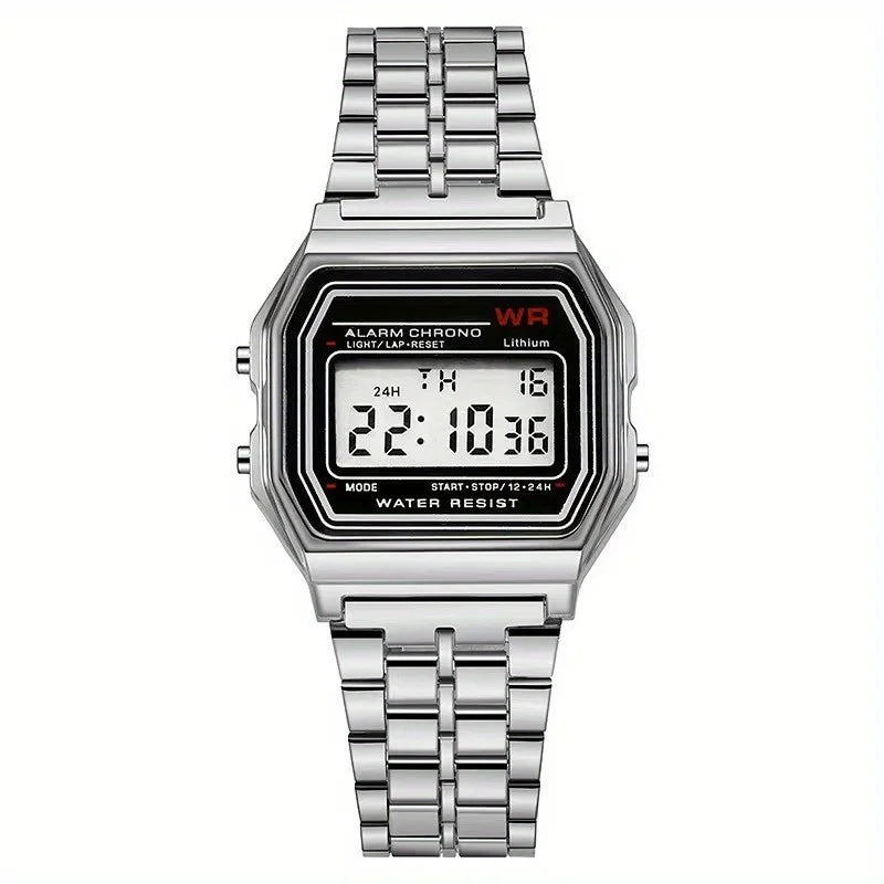 F91W Steel Strap Watches Women Watch Men Business Clock Multifunction LED Digtal Sports Wrist Watch Electronic Clock SuperFye Silvery SuperFye