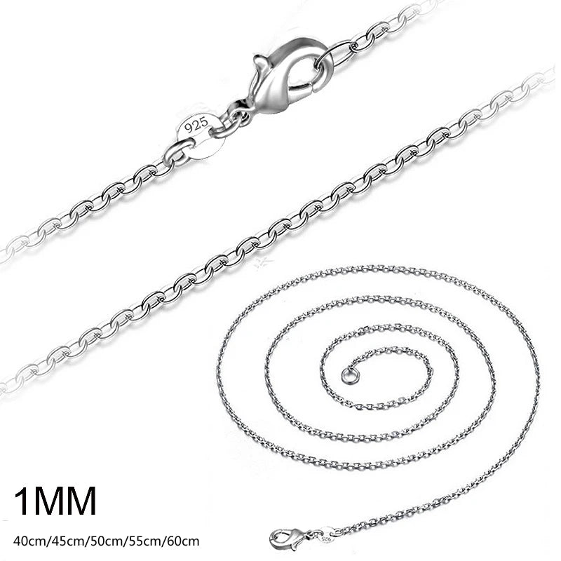 wholesale 5pcs/lot 925 Sterling Silver Chain necklace,Fashion Men/Women DIY Jewelry Rolo Chain 1mm Necklace 16 18 20 22 24"