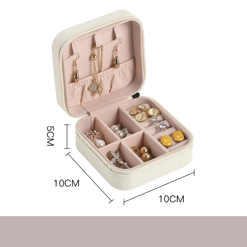 Portable Mini Jewelry Storage Box Travel Organizer Jewelry Case Leather Storage Earrings Necklace Ring Jewelry Organizer Display SuperFye White SuperFye