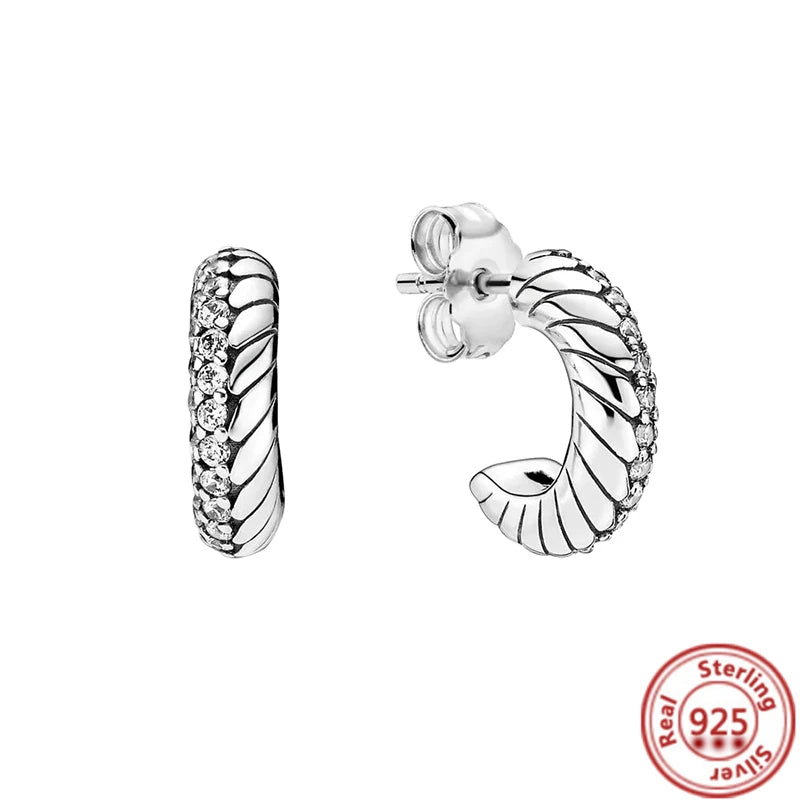 New 925 Sterling Silver Earring Feather Flowers Heart Pavé Infinite Shine Earrings Fit Original Brand Charms Jewelry Gifts Women