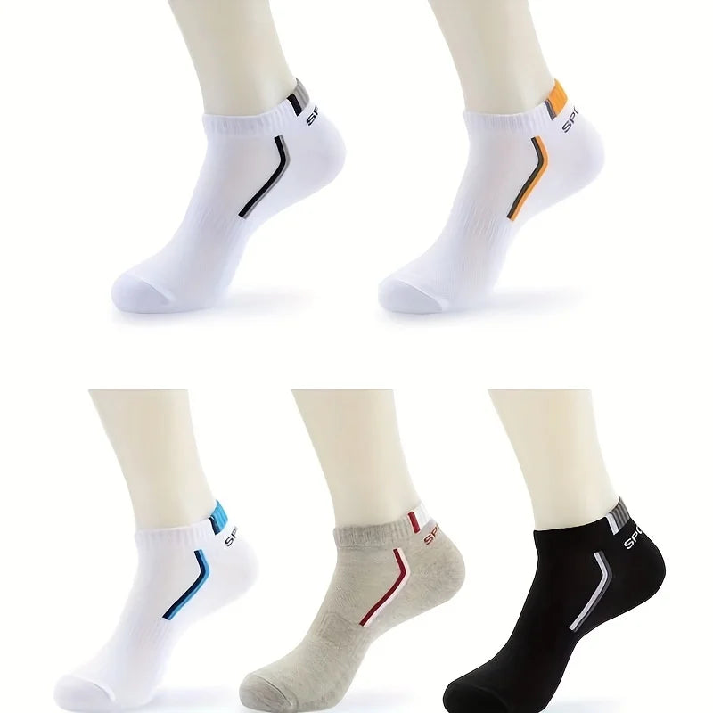 5pairs Men's Fashion Sports Socks, Striped Cotton Sweat Absorption Breathable Comfortable Ankle Socks SuperFye 5 pairs / EUR 35-43 SuperFye