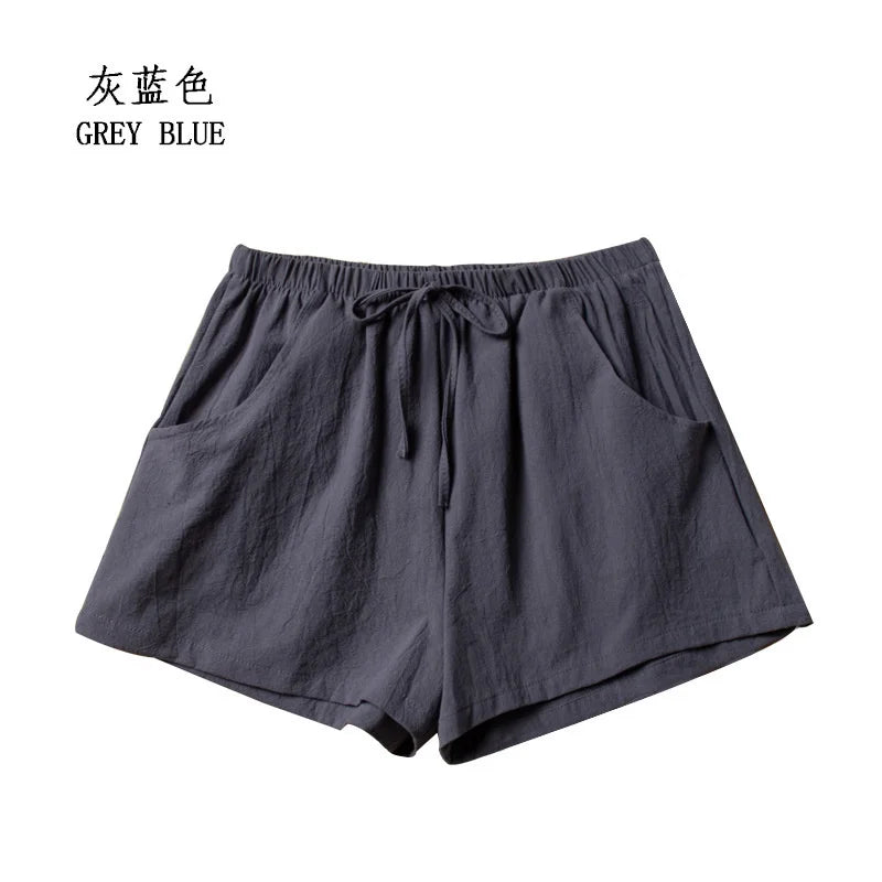 Casual Linen Shorts Women Gym Workout Shorts Cotton Short Pants High Waisted Black Ladies Short Femme Women Shorts Sport Femme SuperFye Blue-gray / S 40-50kg SuperFye