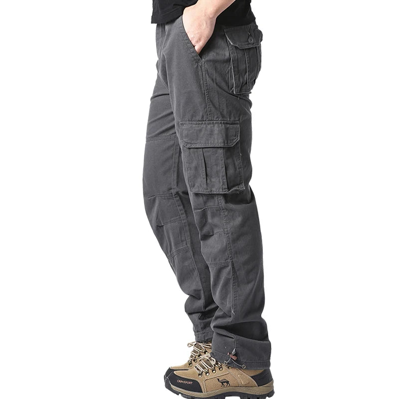 Large Pocket Loose Overalls Men's Outdoor Sports Jogging Tactical Pants Elastic Waist Pure Cotton Casual Work Pants SuperFye MST Grey / M 50-60kg SuperFye