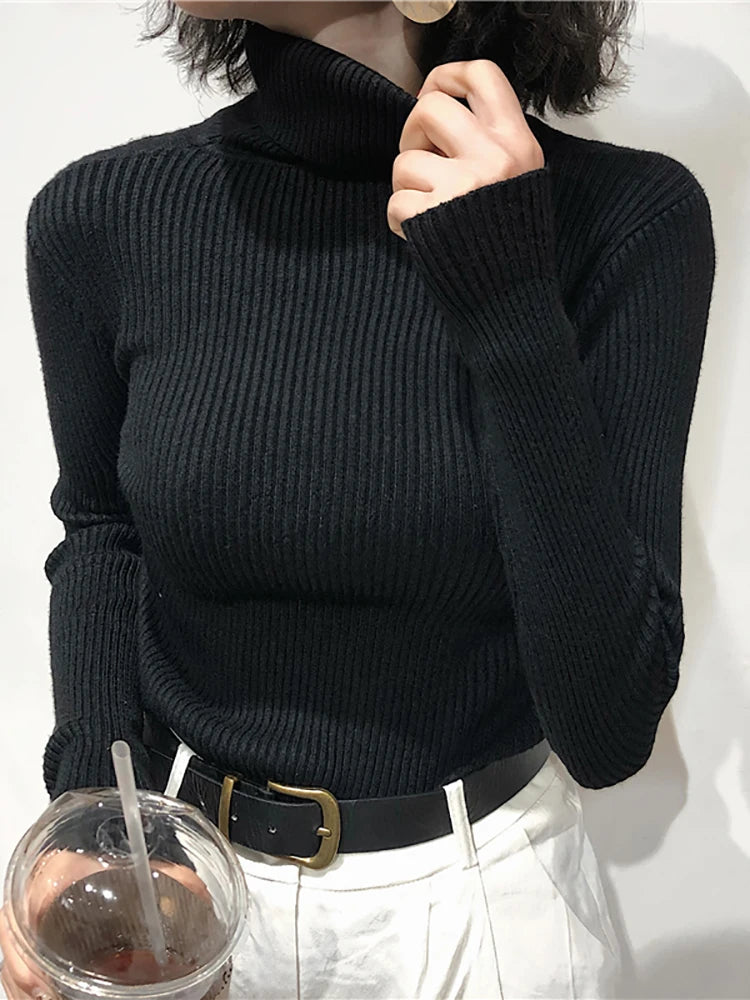 Turtleneck Sweater Womens 2024 Autumn Winter Tops Korean Slim Women Pullover Jumper Knitted Sweater Pull Femme Hiver Truien SuperFye green / One Size SuperFye