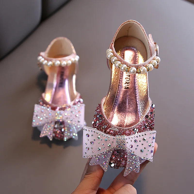 Summer Girls Sandals Fashion Sequins Rhinestone Bow Girls Princess Shoes Baby Girl Shoes Flat Heel Sandals Size 21-35 SuperFye SHF005 Pink / CN 27 insole 16.5cm SuperFye