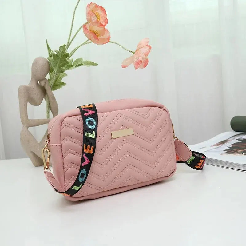 Rilibegan Embroidered Camera Bag PU Material Casual Small Square Bag Versatile Single Shoulder Bag Printed Shoulder Strap SuperFye Pink SuperFye