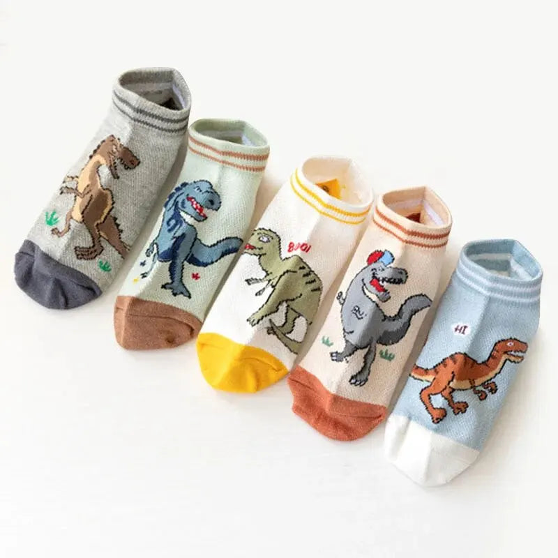 5 Pairs Boy's Dinosaur Pattern Socks Comfortable Breathable Casual Soft Kids Socks SuperFye S 1-3Y 11-14cm SuperFye