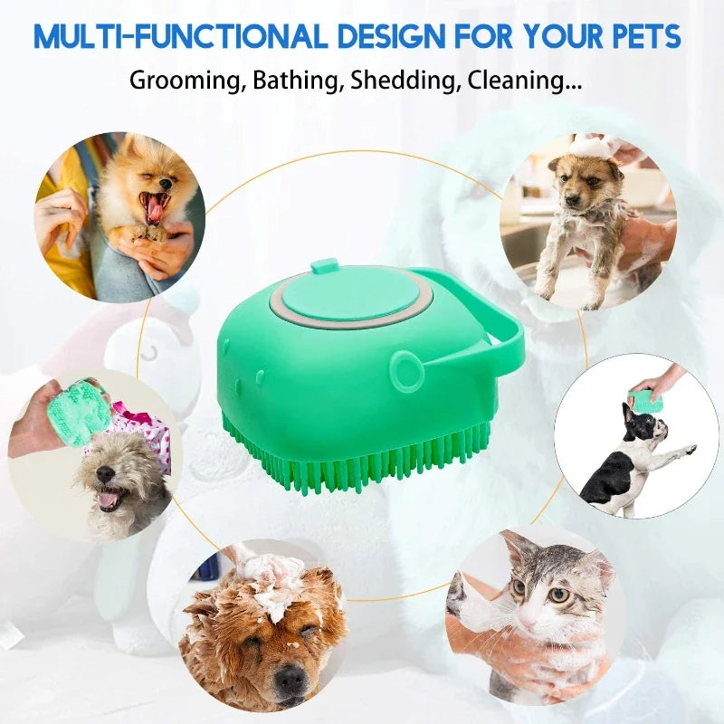 Pet Dog Shampoo Brush 2.7oz 80ml Cat Massage Comb Grooming Scrubber for Bathing Short Hair Soft Silicone Rubber SuperFye pink SuperFye