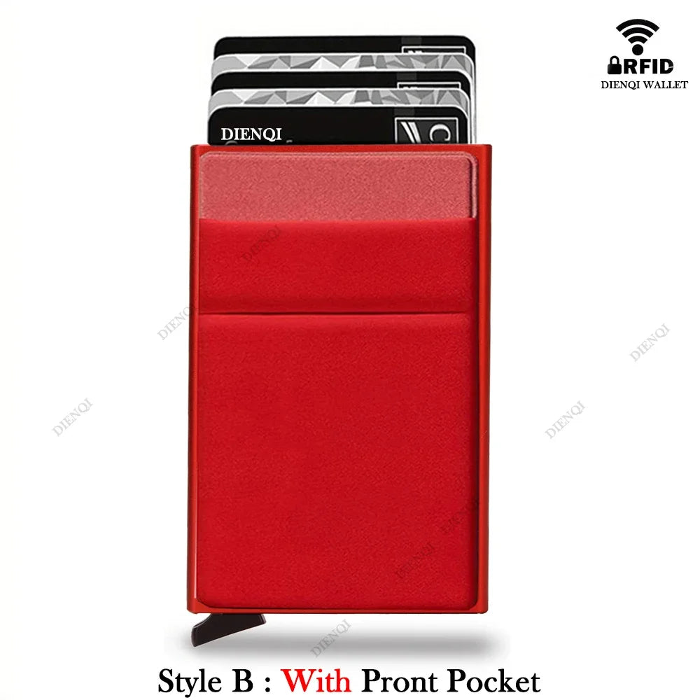 Rfid Credit Card Holder Wallet Metal Thin Slim Bank Card Case Men Women Pop Up Minimalist Wallet Small Black Purse Metal Vallet SuperFye Red SuperFye