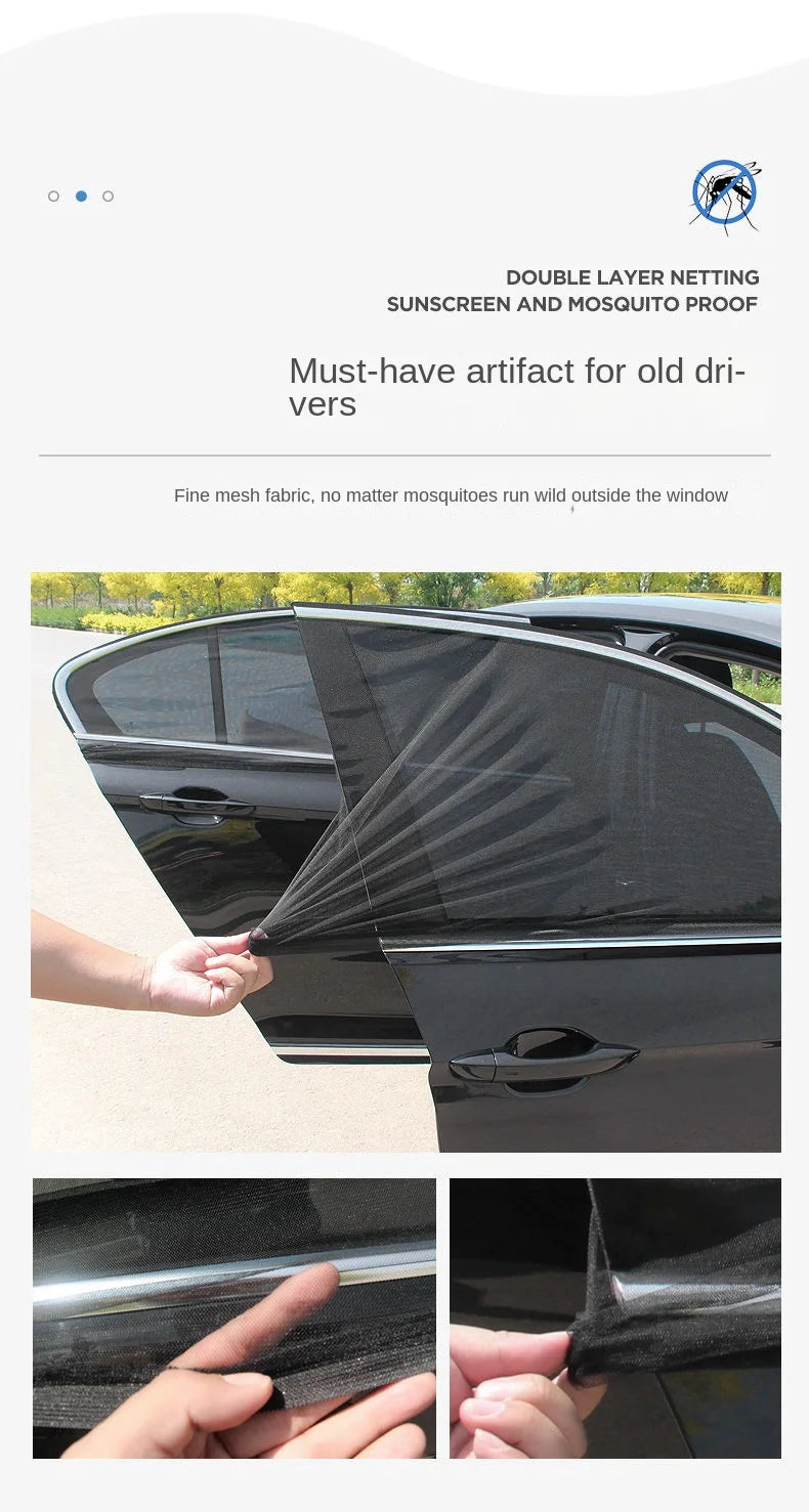 2pcs Car Rear Side Window Sunshade UV Protect Shield Mesh Prevent Mosquito Sunshine Privacy Protection Foldable Curtain SuperFye car front window 2pc SuperFye