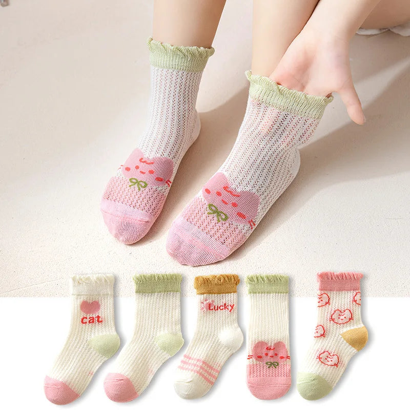 5 Pairs/Lot Children Socks Boy Girl Baby Fashion Cotton Solid Wild Soft Cozy Breathable For 1-12Y Summer Kids Casual Mesh Socks SuperFye F19902 / 9-12Years (XL) SuperFye