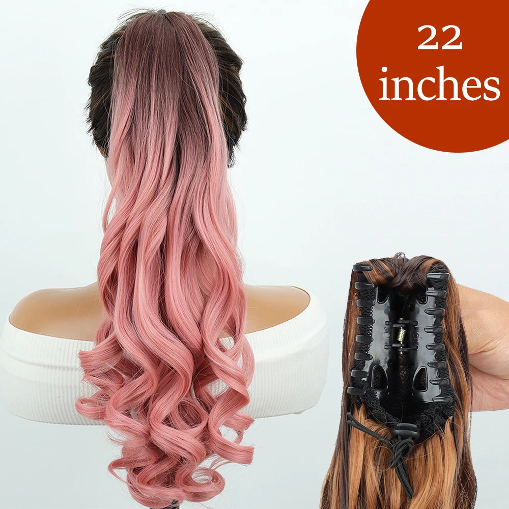 Synthetic Long Straight Claw Clip On Ponytail Hair Extensions 24Inch Heat Resistant Pony Tail Hair piece For Women Daily Party