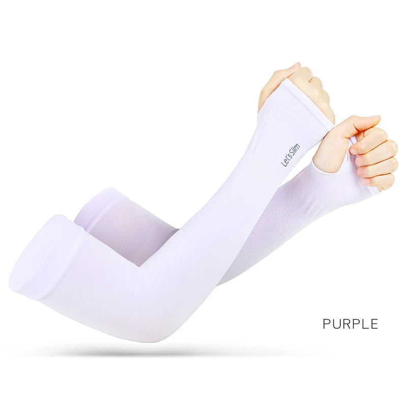 UV Solar Arm Sleeves Woman Men Cycling Fingerless Gloves Cool Muff Summer Ice Silk Elastic Arm Cover Driving Anti-Sunburn Sleeve SuperFye purple A / One Size SuperFye