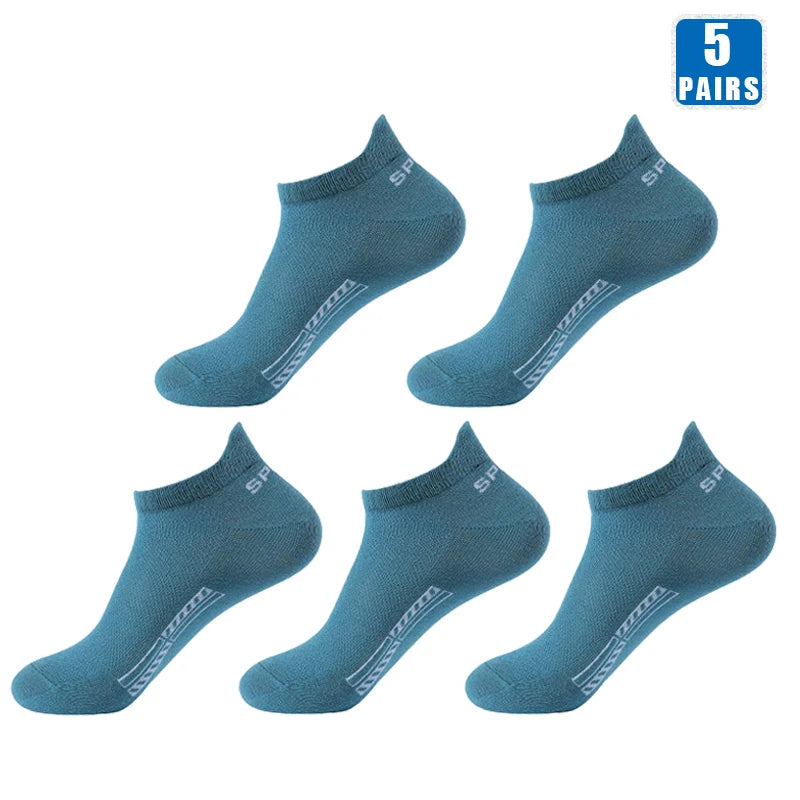 5 Pairs Cotton Short Socks for Male High Quality Women's Low-Cut Crew Ankle Sports Mesh Breathable Summer Casual Soft Men Sock SuperFye 5 Pairs Green / EUR 38-42(US 6-10) SuperFye