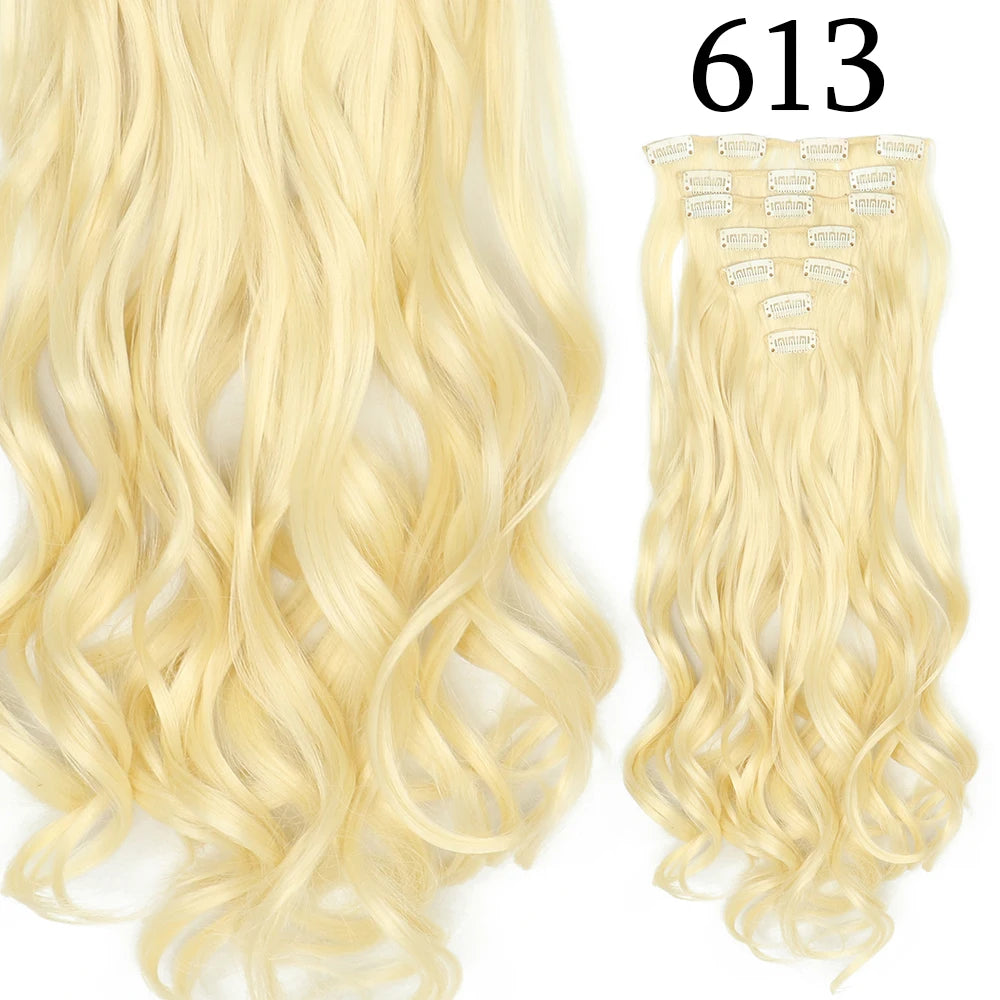 24Inchs 16 Clips in Hair Extensions Long Straight Hairstyle Synthetic Blonde Black Hairpieces Heat Resistant False Hair SuperFye 613 / 24inches SuperFye