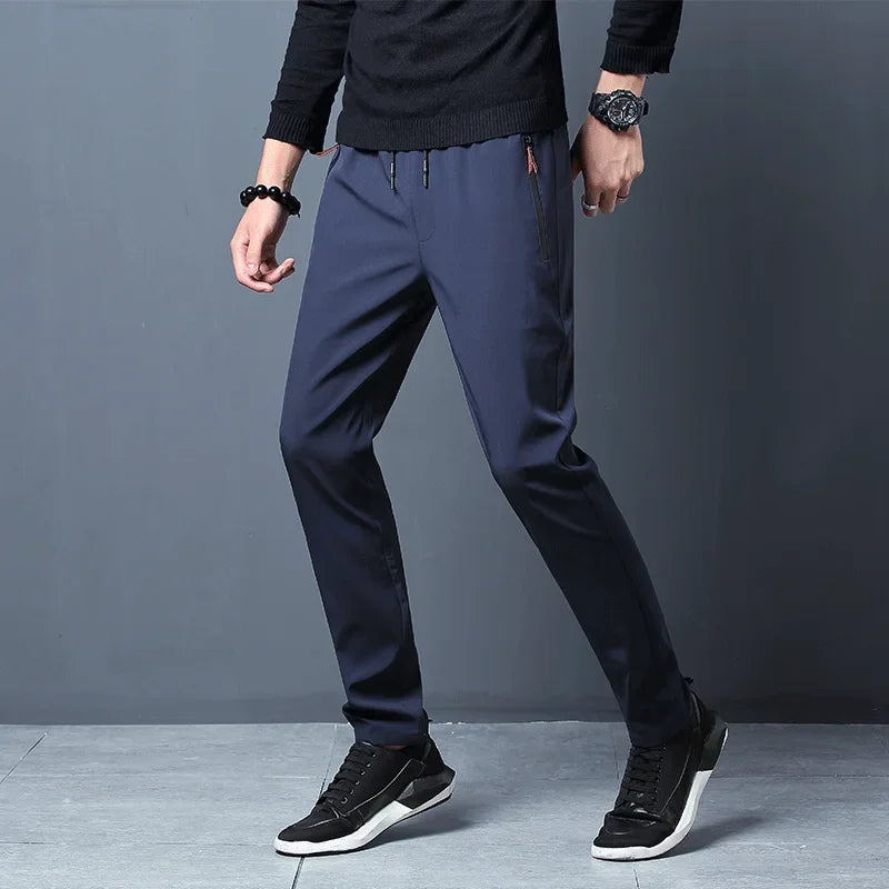 Men's Casual Pants Straight Slim Fit Elastic Waist Jogger Korean Classic Blue Black Gray Male Brand Trousers Plus Size 4XL 5XL SuperFye dark blue / M SuperFye