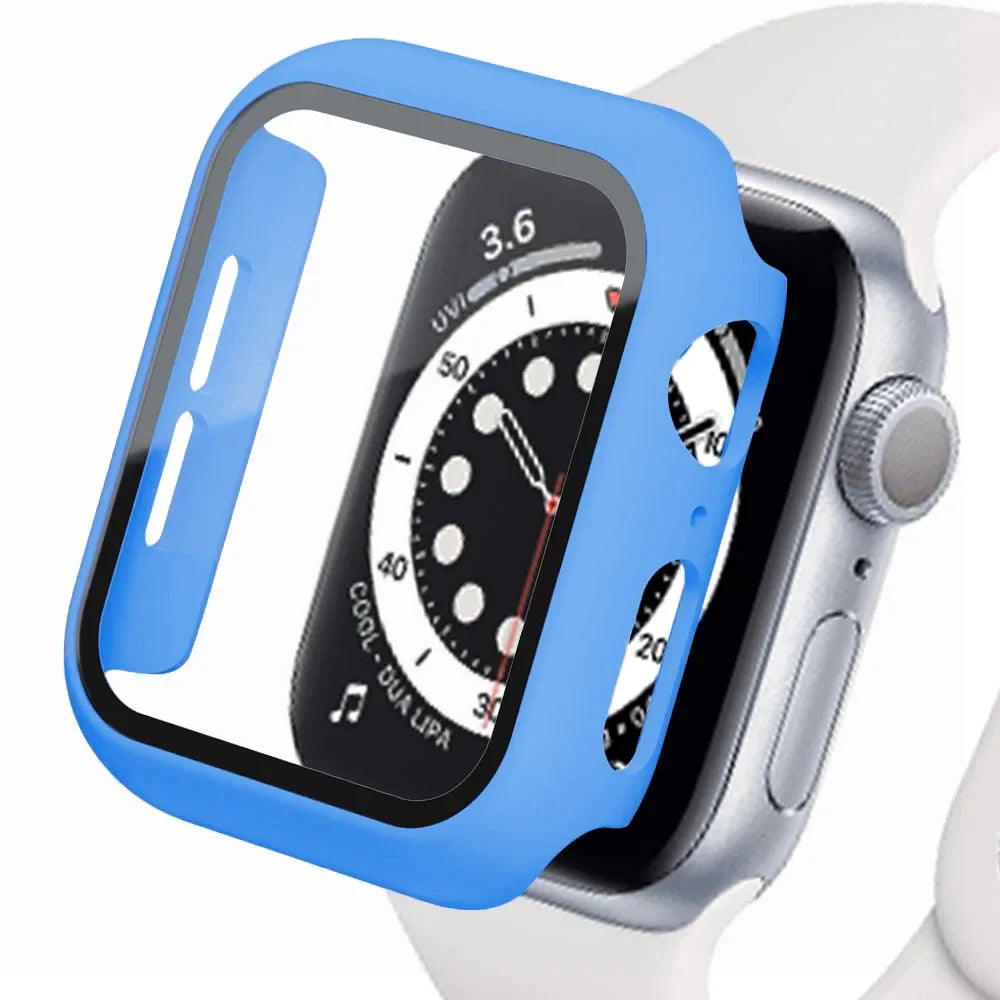 Tempered Glass+cover For Apple Watch 9 8 41mm 45mm 42mm 38mm PC bumper Screen Protector Case iWatch series 7 6 5 4 se 44mm 40mm