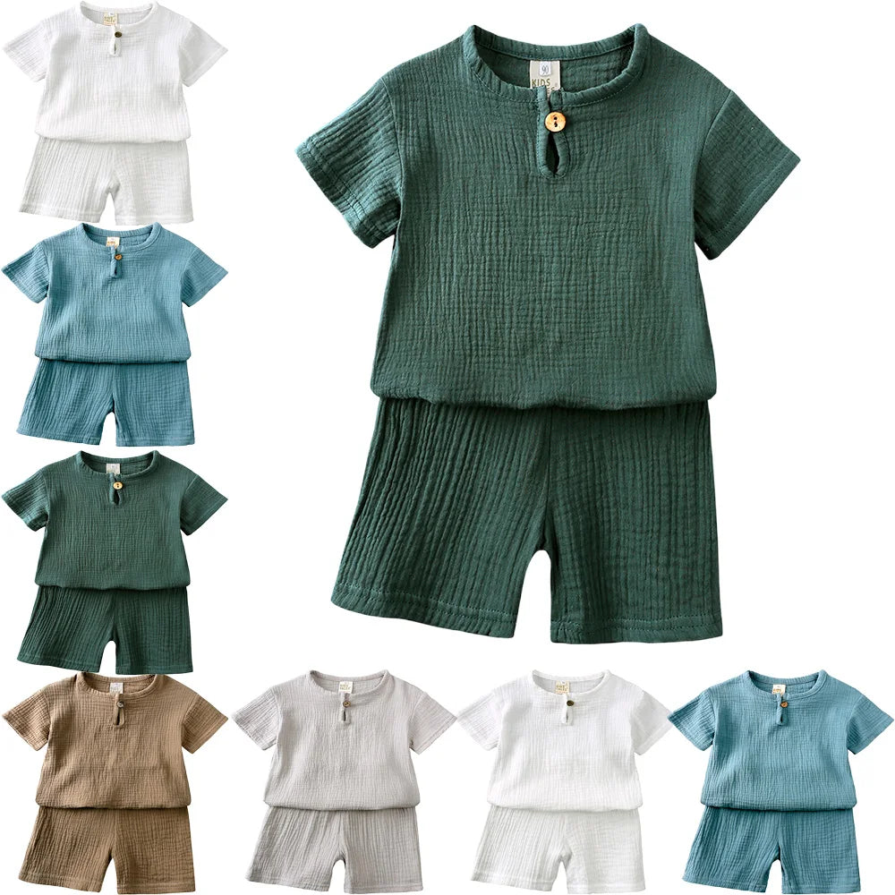 Hot Sale Kids Clothes Sets Outfits 2 Pcs Linen Cotton Infant Baby Boys Girls Clothing Newborn Top T-Shirt+Shorts Children Suit SuperFye 2 / 12-24M (90) SuperFye