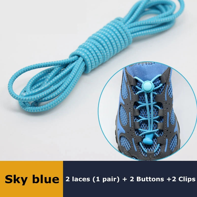 1Pair Shoelaces for Sneaker Elastic No Tie Shoe Laces Stretching Lock Lazy Laces Quick Rubber Shoelace Round Shoestrings SuperFye SKY BLUE SuperFye