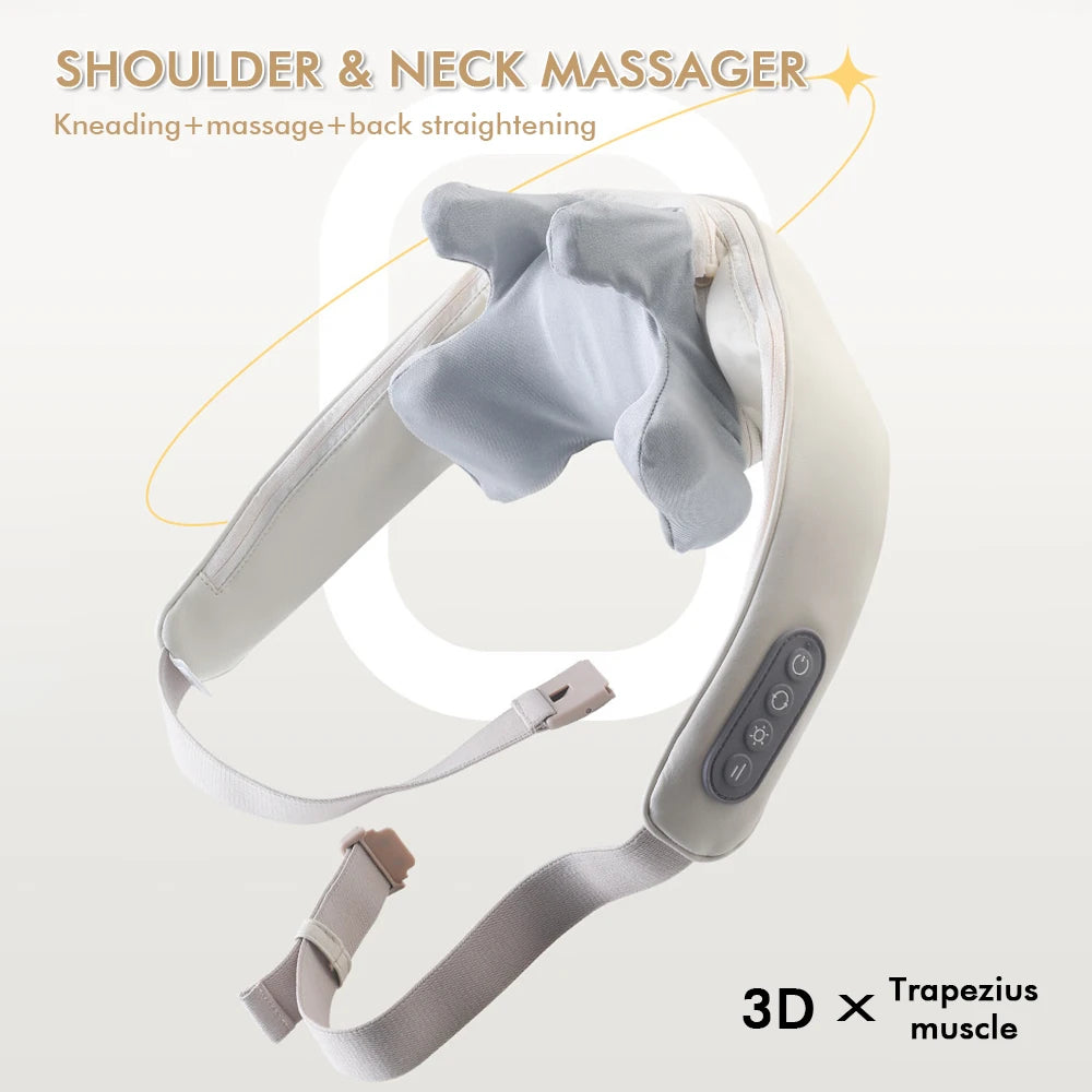 Foreverlily Wireless Neck And Back Massager Neck And Shoulder Kneading Massage Shawl Neck Cervical Relaxing Trapezius Massager SuperFye GRAY SuperFye