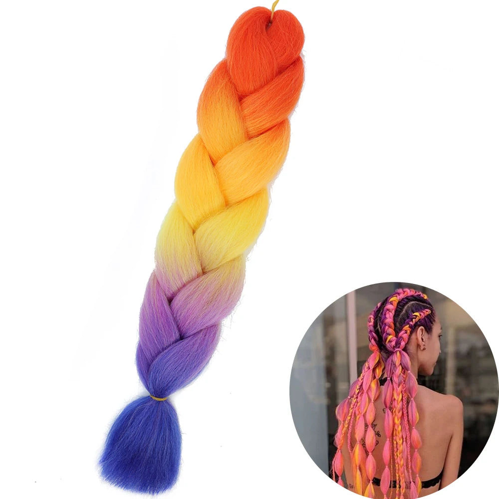 24" Synthetic Yaki Braids Hair kanekalon Ombre Braiding Hair Jumbo Braid Hair Extension For Women Hundreds of colors DIY Hair