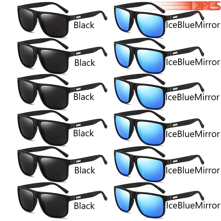 Fashion Vintage Square Sunglasses Men Women Luxury Brand Designer Men's Sun Glasses Driving Fishing UV400 Eyewear Man SuperFye 12PCS(6Black-6Blue) SuperFye