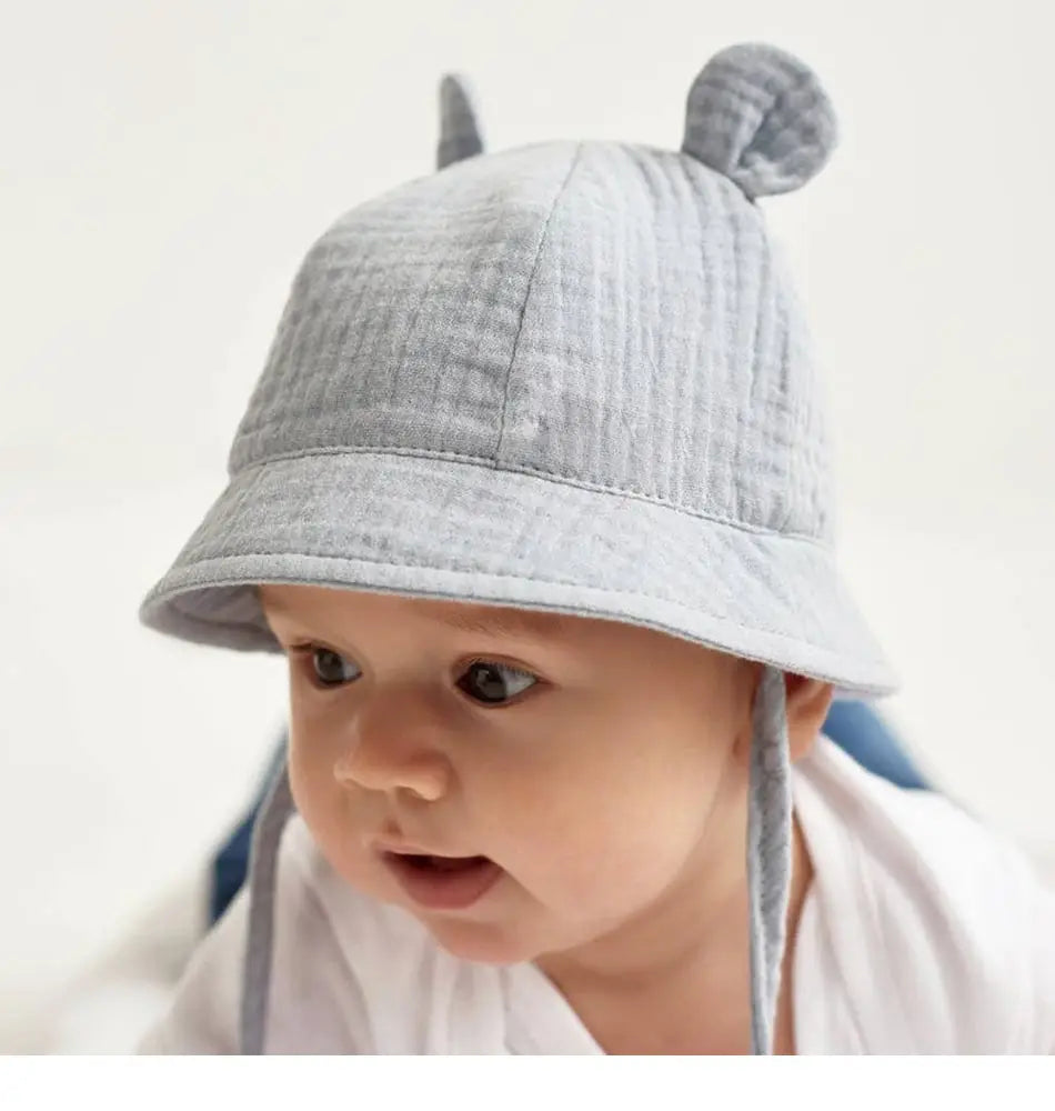 Soft Cotton Baby Sun Hat With Ears Cute Bunny Newborn Boys Girls Bucket Hat Summer Kids Toddler Panama Cap 0 to 12 Months SuperFye Light Yellow / One Size SuperFye