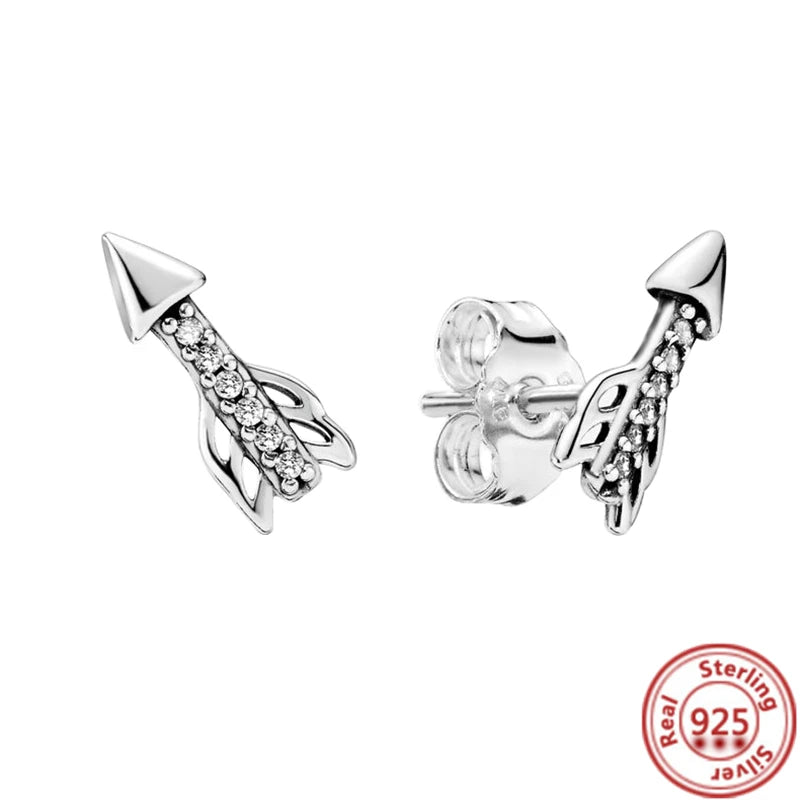 New 925 Sterling Silver Earring Feather Flowers Heart Pavé Infinite Shine Earrings Fit Original Brand Charms Jewelry Gifts Women