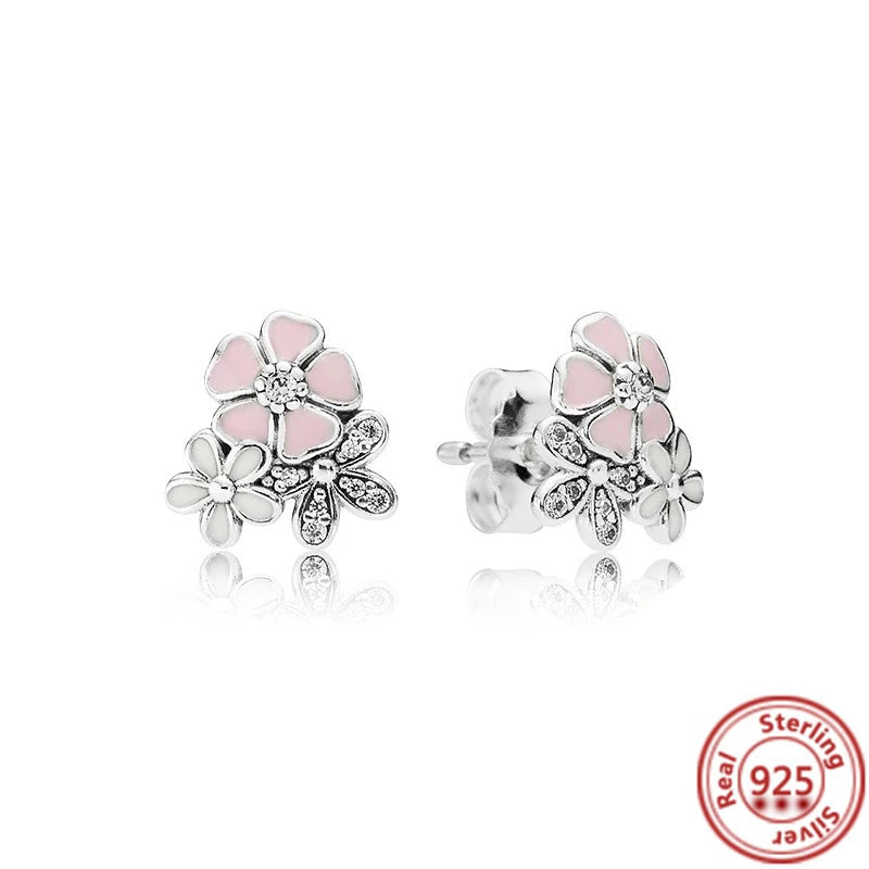 New 925 Sterling Silver Earring Feather Flowers Heart Pavé Infinite Shine Earrings Fit Original Brand Charms Jewelry Gifts Women