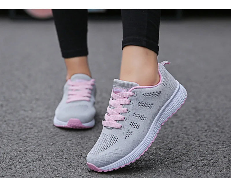 Women Casual Shoes Fashion Breathable Walking Mesh Flat Shoes Sneakers Women 2021 Gym Vulcanized Shoes White Female Footwear SuperFye A08Gray green / 42 SuperFye