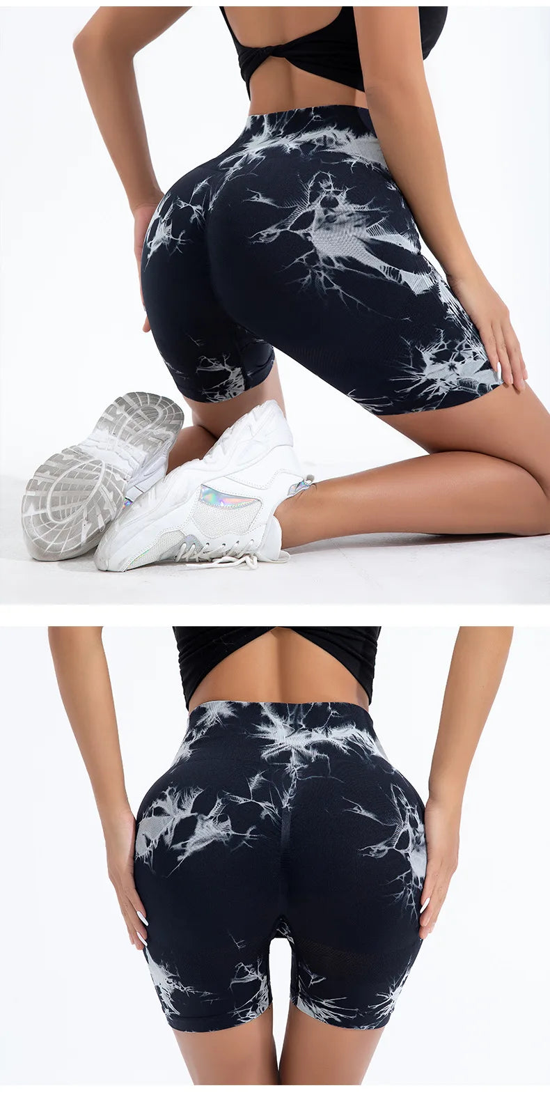 High Waist Butt Lift Shorts Women Seamless Tie Dye Shorts Gym Workout Running High Elastic Fashion Knit Slim Three Point Pants SuperFye white / L SuperFye