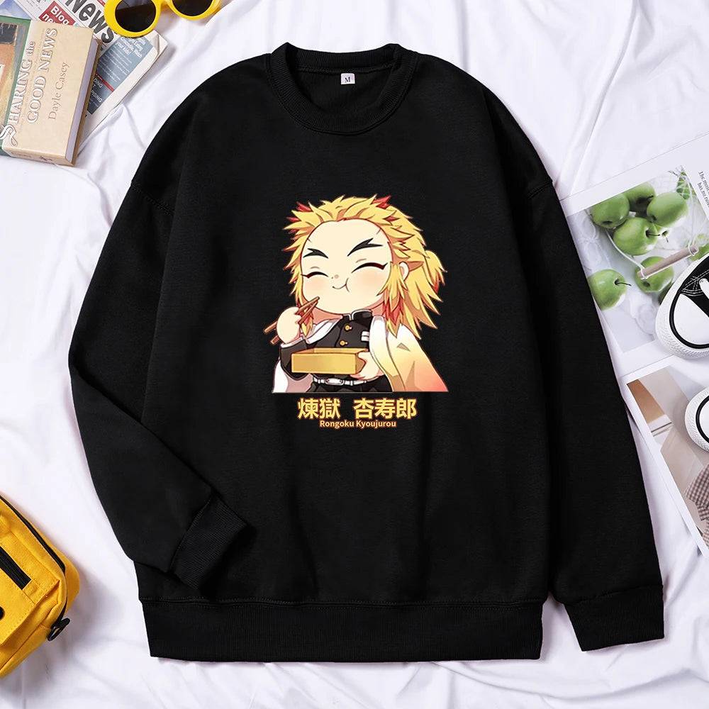 Demon Slayer Anime Rengoku Kyoujurou Women Sweater Autumn Trendy Hoody Crewneck Fleece Pullover Simple Loose Female Sweatshirt